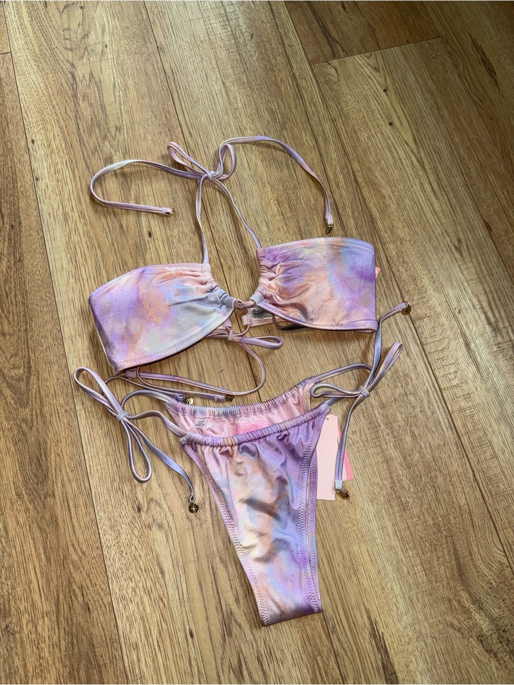 NWT Victoria’s Secret size small/medTie-Dye Purple Pink Pastel String Bikini Set